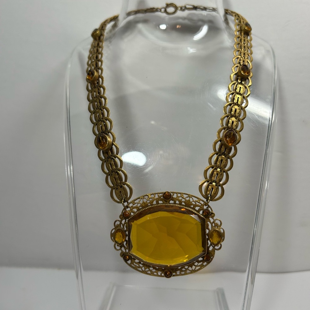 Gold and Yellow Statement Necklace with Ornate Setting